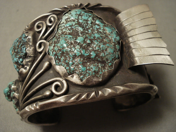 Gargantuan Vintage Navajo Turquoise Boulder Silver Bracelet