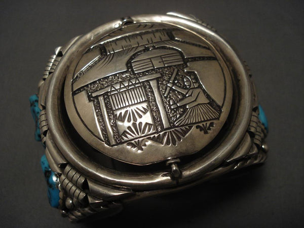 Museum Vintage Navajo Leo Nez revolving Medlallion Turquoise Bracelet