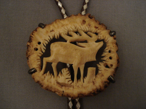 Museum Vintage Navajo yelping Elk Bolo Tie Old Pawn