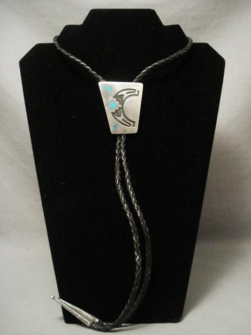 Very Brare Vintage Navajo inlay Will Yazzie Silver Bolo Tie