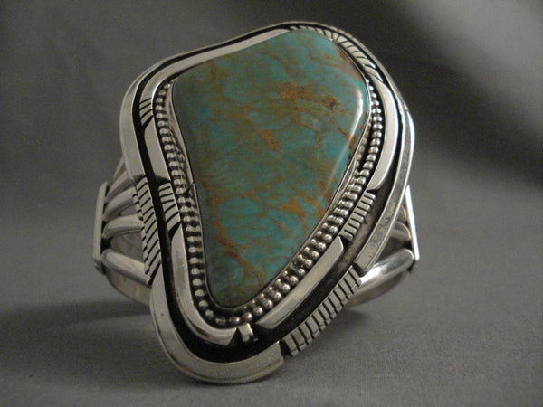 Super Huge Vintage Navajo Green Turquoise Silver Bracelet