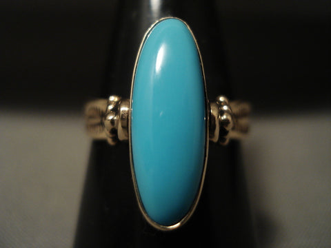 Must Look At This Vintage Navajo Solid 14l Gold 'Rotating Lapis Turquoise' Ring