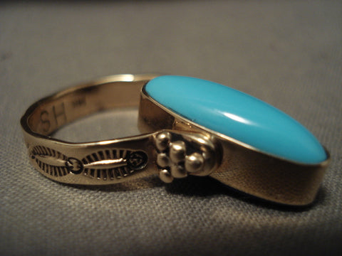 Must Look At This Vintage Navajo Solid 14l Gold 'Rotating Lapis Turquoise' Ring