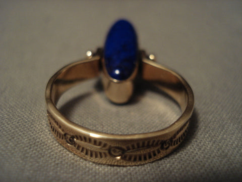 Must Look At This Vintage Navajo Solid 14l Gold 'Rotating Lapis Turquoise' Ring