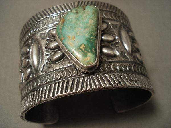 132 Gram Natural Green Turquoise Huge Navajo Silver Bracelet