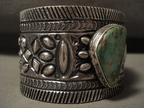 132 Gram Natural Green Turquoise Huge Navajo Silver Bracelet