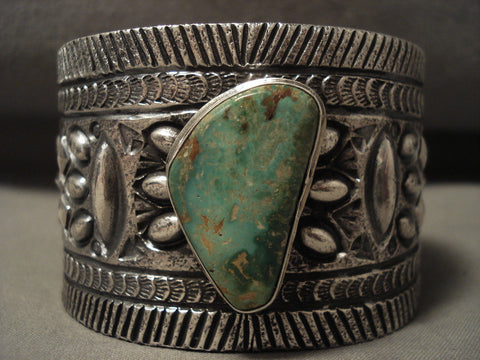 132 Gram Natural Green Turquoise Huge Navajo Silver Bracelet