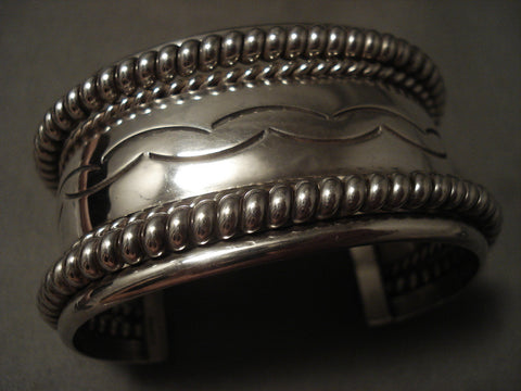 Wide 94 Gram Vintage Navajo Hand Pounded Sterling Silver Bracelet