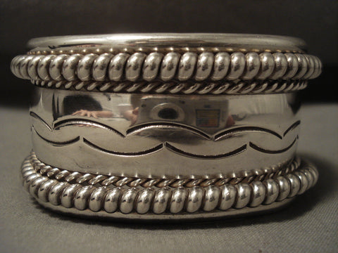 Wide 94 Gram Vintage Navajo Hand Pounded Sterling Silver Bracelet