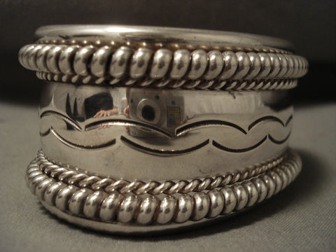 Wide 94 Gram Vintage Navajo Hand Pounded Sterling Silver Bracelet