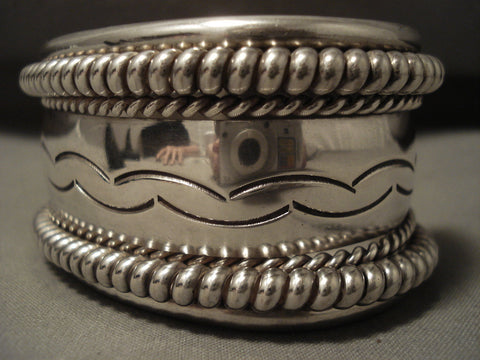 Wide 94 Gram Vintage Navajo Hand Pounded Sterling Silver Bracelet