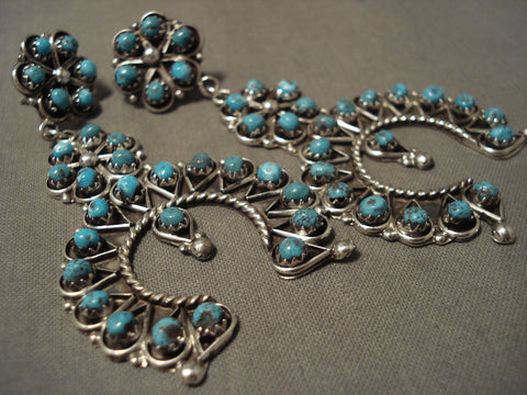 Huge And Fabulous Navajo Turquoise Silver Earrings