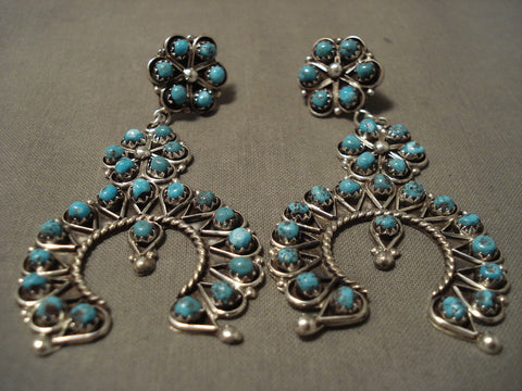 Huge And Fabulous Navajo Turquoise Silver Earrings