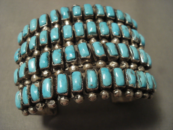 Ultra Wide Ultra Old Vintage Zuni/ Navajo Rectangled Turquoise Silver Bracelet