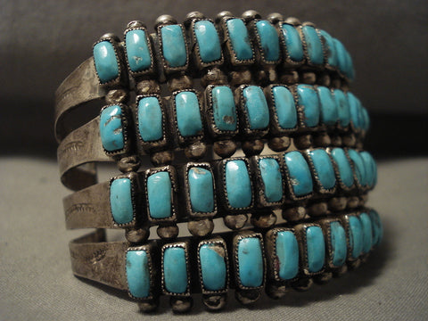 Ultra Wide Ultra Old Vintage Zuni/ Navajo Rectangled Turquoise Silver Bracelet