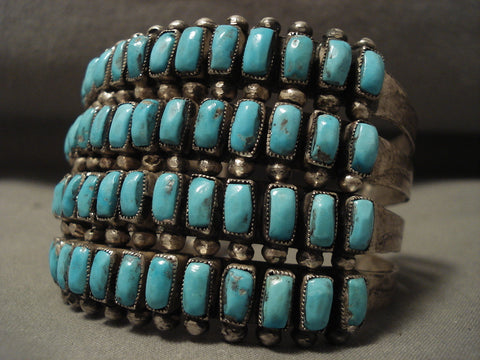 Ultra Wide Ultra Old Vintage Zuni/ Navajo Rectangled Turquoise Silver Bracelet