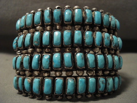 Ultra Wide Ultra Old Vintage Zuni/ Navajo Rectangled Turquoise Silver Bracelet