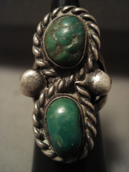 Early 1900's Vintage Navajo Green Turquoise Silver Ring Old