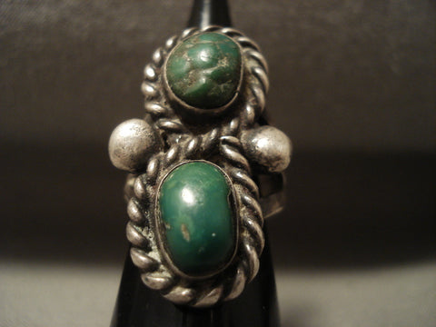 Early 1900's Vintage Navajo Green Turquoise Silver Ring Old