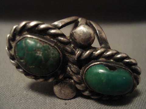 Early 1900's Vintage Navajo Green Turquoise Silver Ring Old