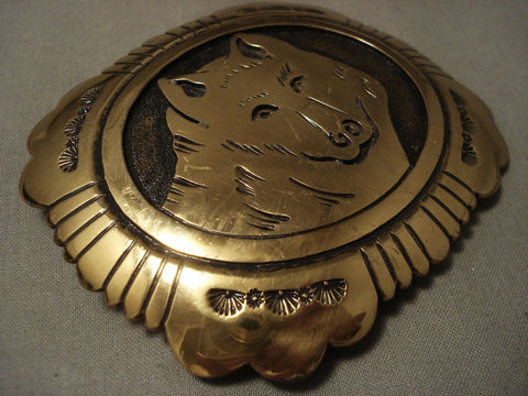 Very Rare Vintage Navajo Thomas Singer Gold Silver Wolf Buckle