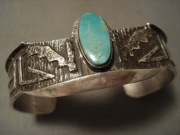 Advanced Silver Work Navajo Natural Turquoise Silver Bracelet