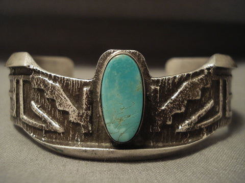 Advanced Silver Work Navajo Natural Turquoise Silver Bracelet