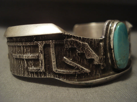 Advanced Silver Work Navajo Natural Turquoise Silver Bracelet