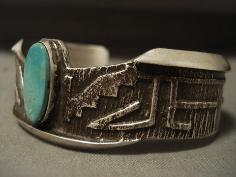 Advanced Silver Work Navajo Natural Turquoise Silver Bracelet