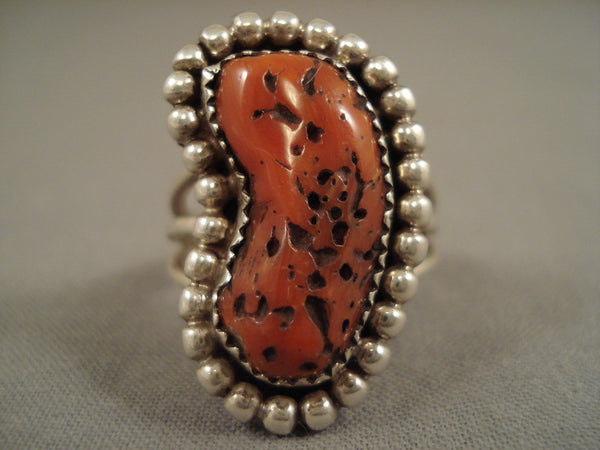 One Of The Chunkiest Vintage Navajo Coral Silver Ring