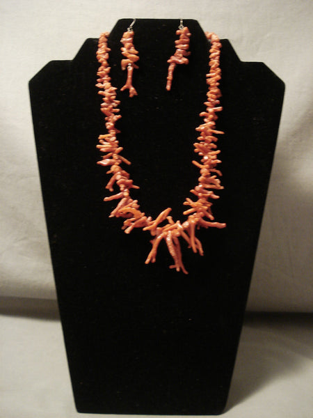 Fabulous Vintage Navajo Coral And Earrings Silver Set Old