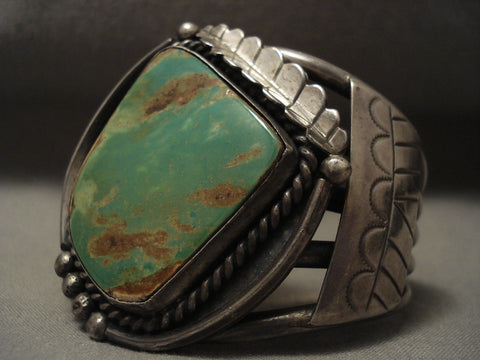Huge Huge Vintage Navajo Natural Green Turquoise Silver Bracelet Old