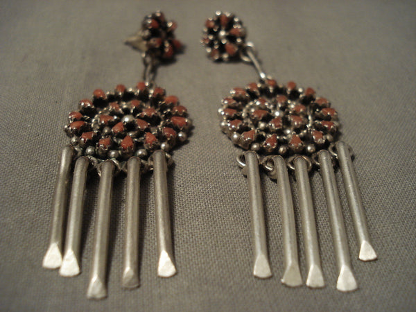 Very Old Vintage Zuni/ Navajo Natural Coral Silver Earrings