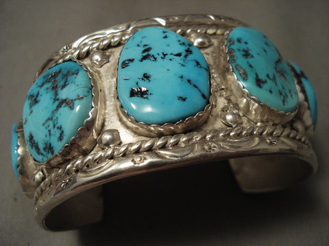 Wide Men's Chunky Turquoise Vintage Navajo Silver Bracelet