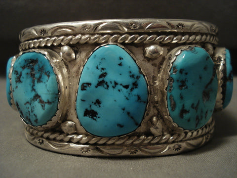 Wide Men's Chunky Turquoise Vintage Navajo Silver Bracelet