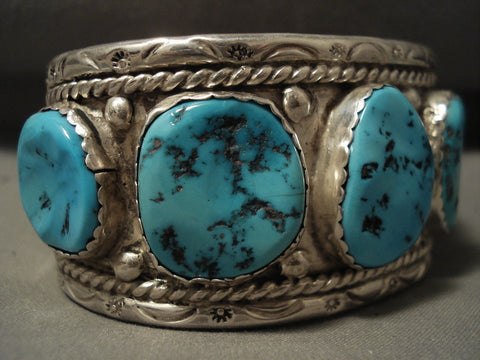 Wide Men's Chunky Turquoise Vintage Navajo Silver Bracelet