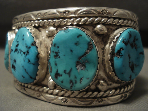 Wide Men's Chunky Turquoise Vintage Navajo Silver Bracelet