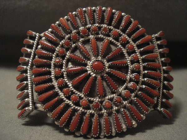 Completely Natural Coral Vintage Zuni Silver Bracelet