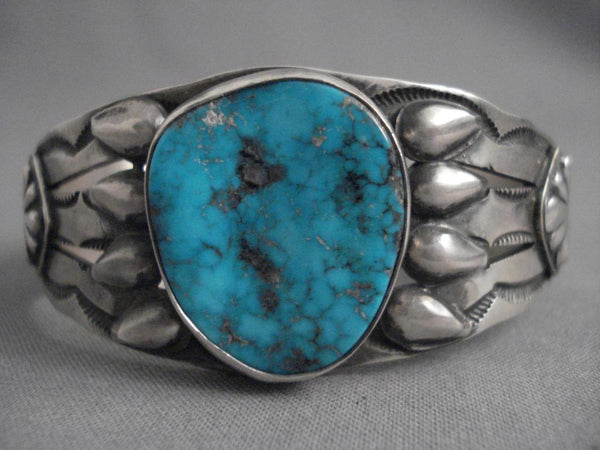 Stunning Vintage Navajo Blue Diamond Turquoise Silver Bracelet