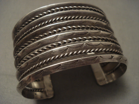 Earlier 1900's Wide 11-shank Silver Bracelet Old