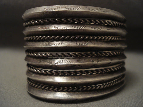 Earlier 1900's Wide 11-shank Silver Bracelet Old