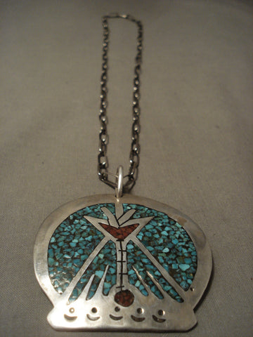 Huge 1960's Vintage Navajo Singer Family Style Silver Turquoise Necklace