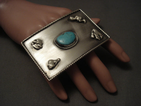 Huge Vintage Navajo 'Duel Finger' Turquoise Silver Ring Old