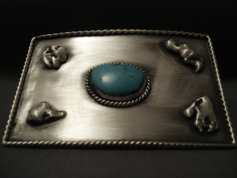 Huge Vintage Navajo 'Duel Finger' Turquoise Silver Ring Old