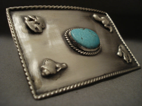 Huge Vintage Navajo 'Duel Finger' Turquoise Silver Ring Old