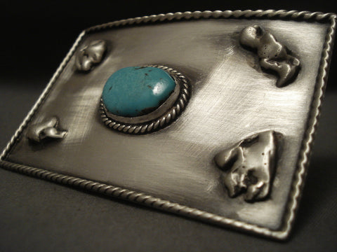 Huge Vintage Navajo 'Duel Finger' Turquoise Silver Ring Old