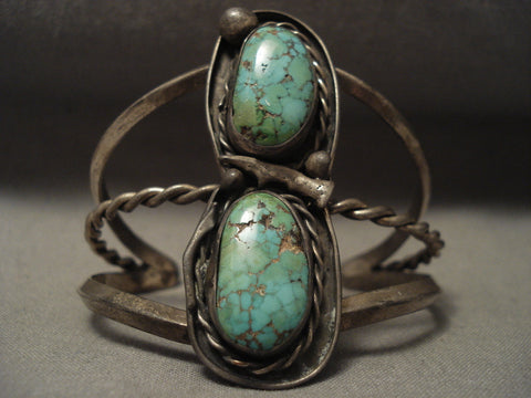 High Grade Old Deposit Royston Turquoise Vintage Navajo Silver Bracelet