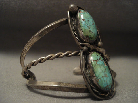High Grade Old Deposit Royston Turquoise Vintage Navajo Silver Bracelet