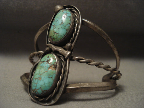 High Grade Old Deposit Royston Turquoise Vintage Navajo Silver Bracelet
