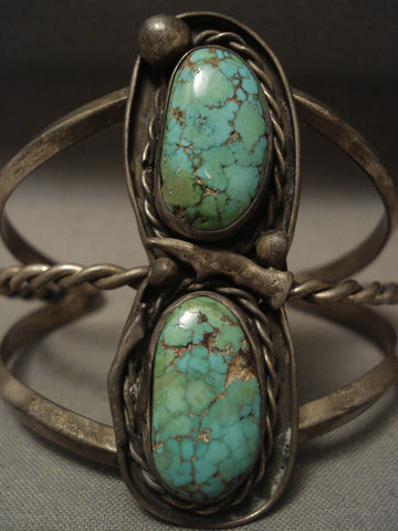 High Grade Old Deposit Royston Turquoise Vintage Navajo Silver Bracelet